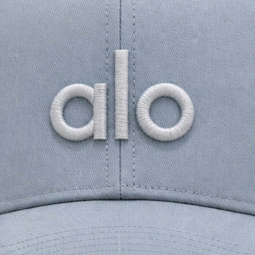ALO Yoga Mist Blue Gray Athleisure Mesh Trucker Cap Hat Logo